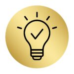 Piktogramm einer Glühbirne in goldener Farbe.